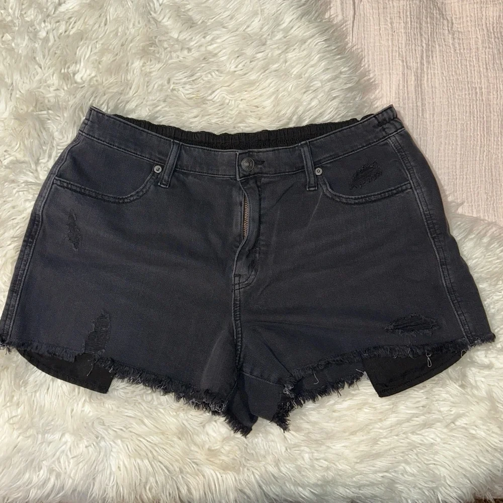 Aerie | Daydream Denim Shorts Black Distressed Frayed Hem Stretch Waist L